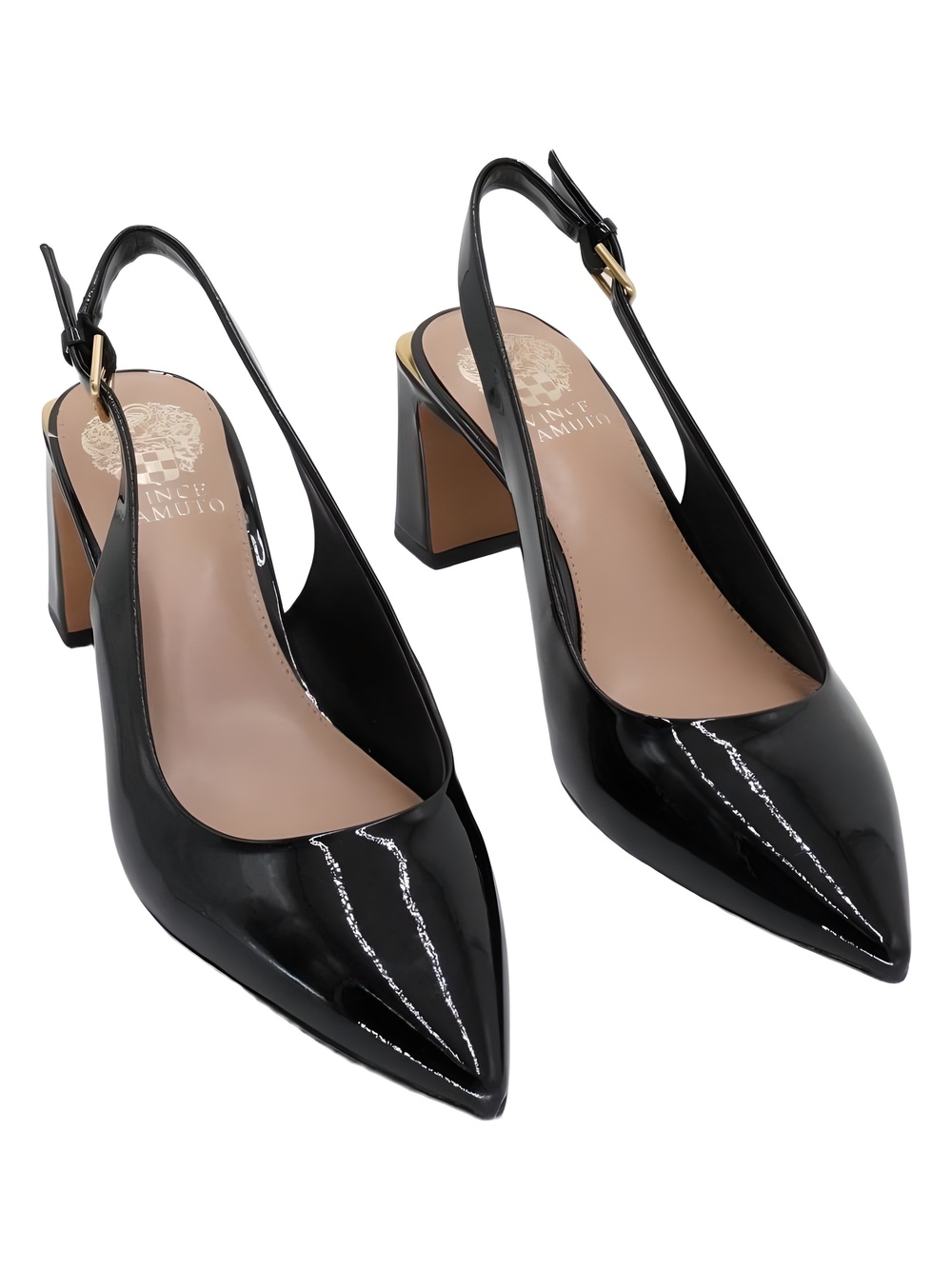 Vince Camuto Womens Hamden Buckle Pointed Toe Slingback Black Patent Size 9.5M